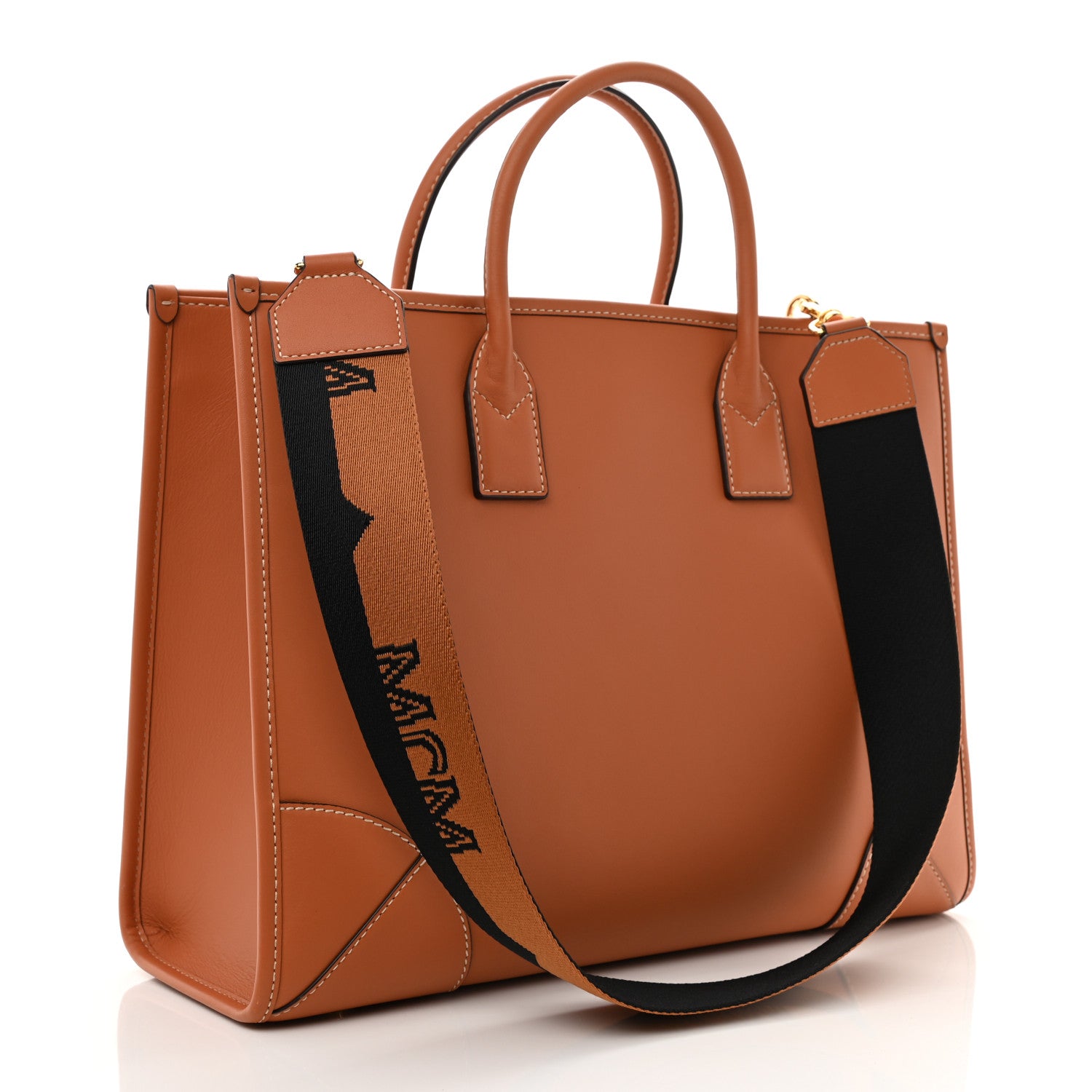 MCM Calfskin Logo Large Tote Cognac 3 of 10