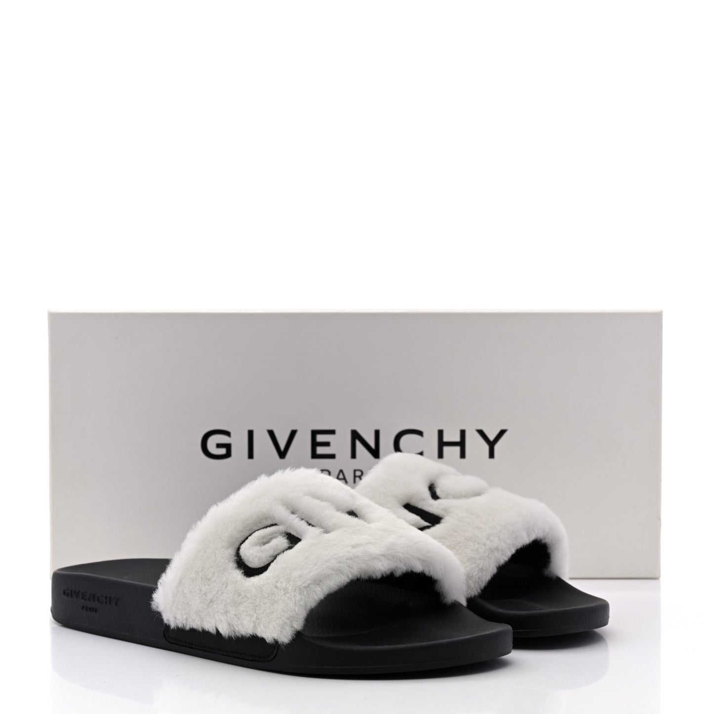 Shearling Womens Logo Womens Pool Slides Sandals 39 White Black