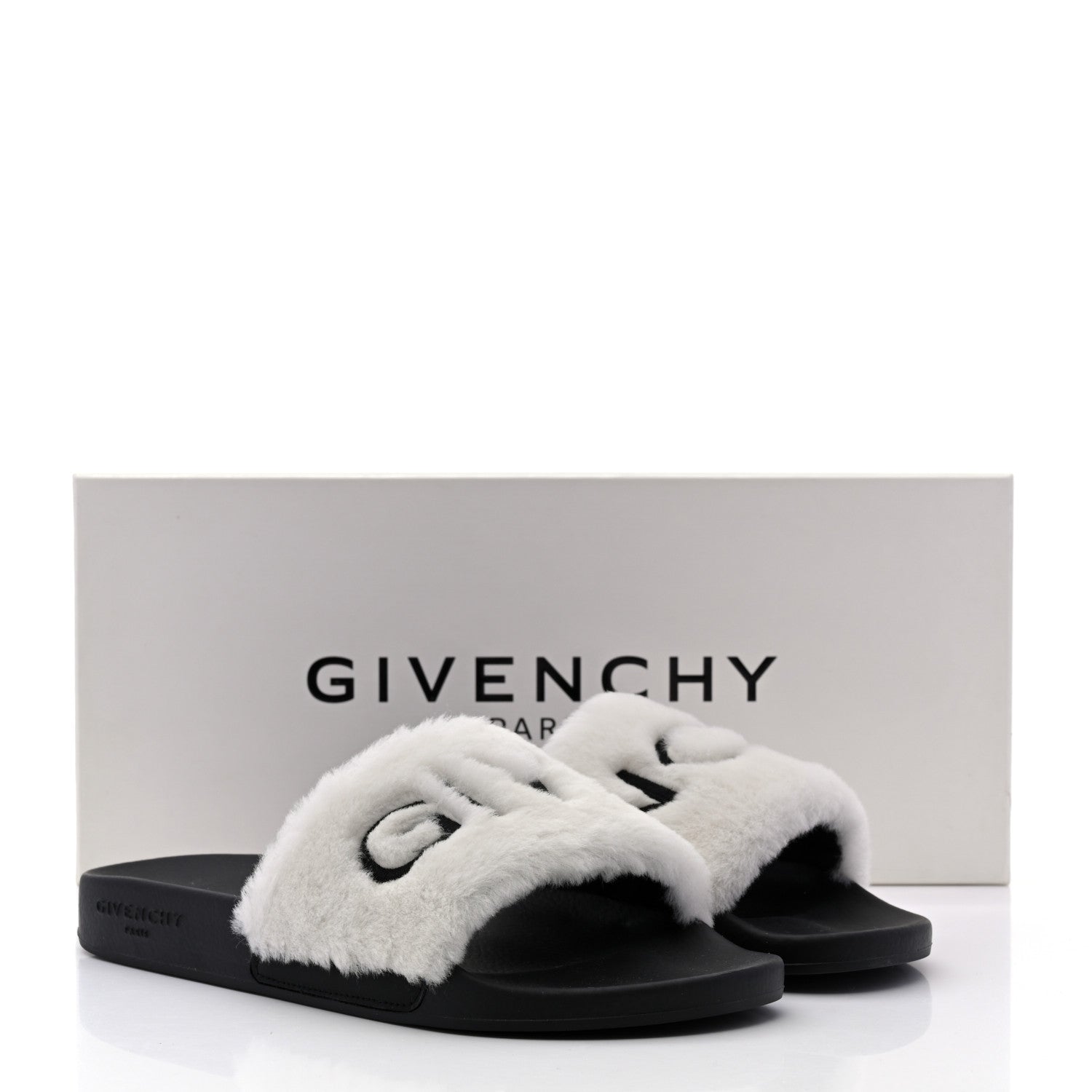 Givenchy Shearling Womens Logo Womens Pool Slides Sandals 39 White Black 10 of 10