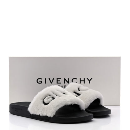 Givenchy Shearling Womens Logo Womens Pool Slides Sandals 39 White Black 10 of 10