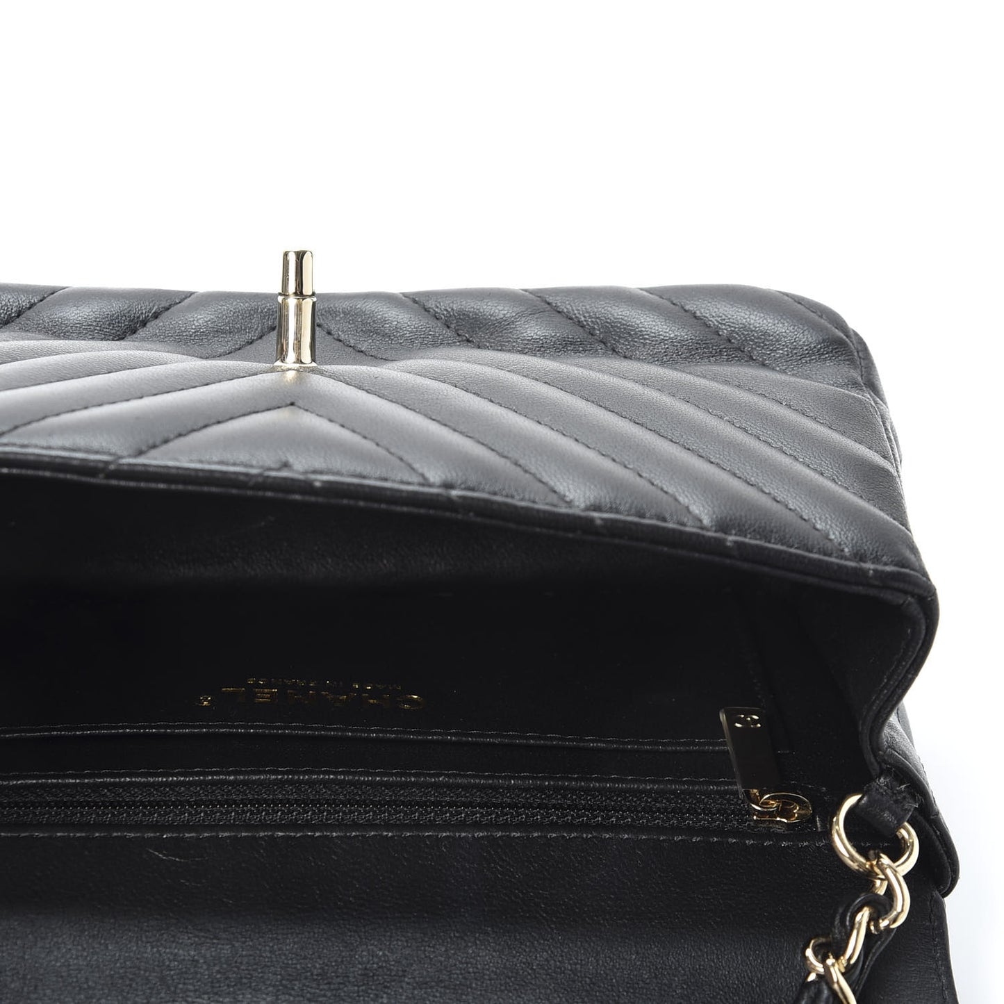 Lambskin Chevron Quilted Mini Rectangular Flap Black