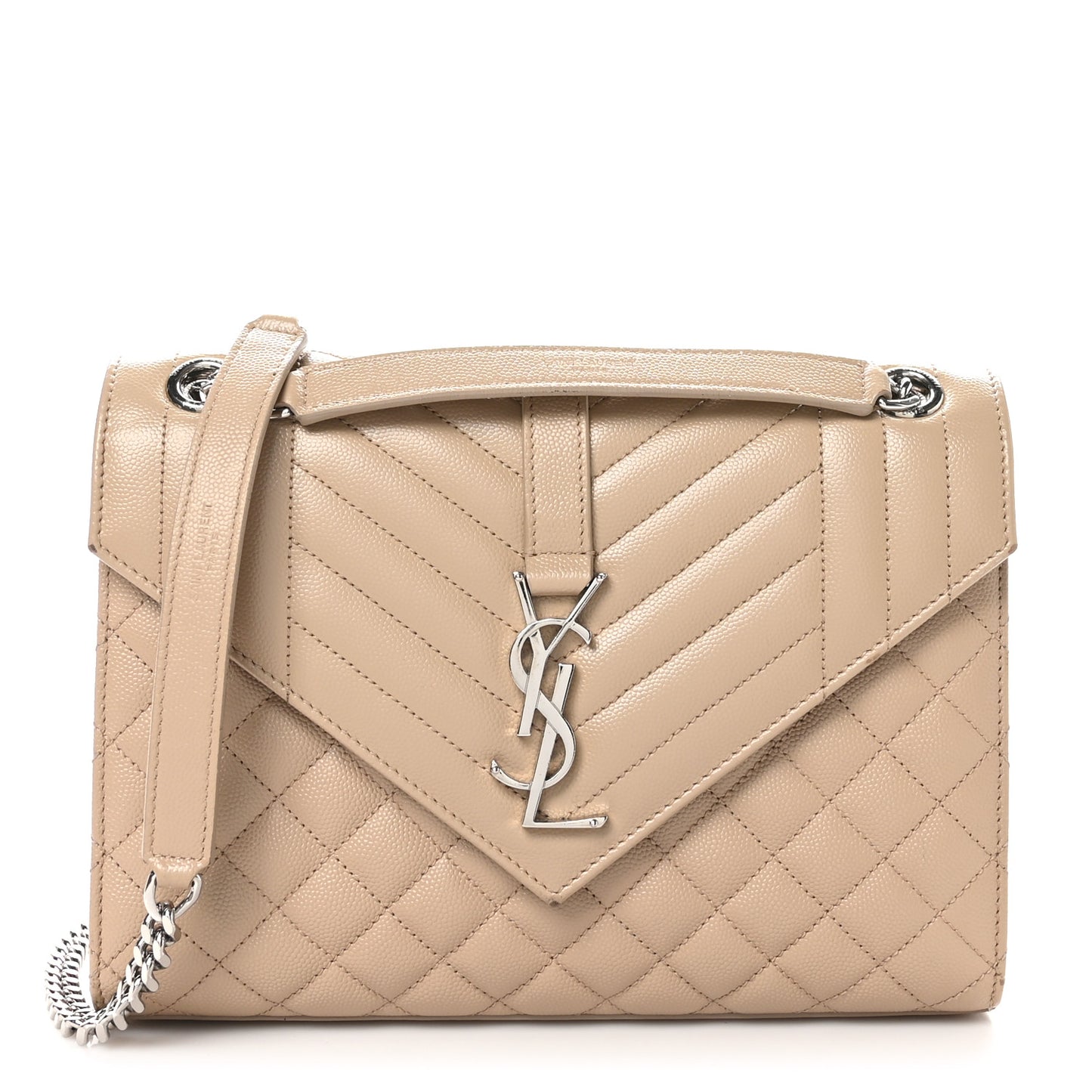 Grain De Poudre Textured Mixed Matelasse Medium Triquilt Monogram Satchel Dark Beige