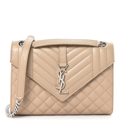 Saint Laurent Grain De Poudre Textured Mixed Matelasse Medium Triquilt Monogram Satchel Dark Beige 1 of 10