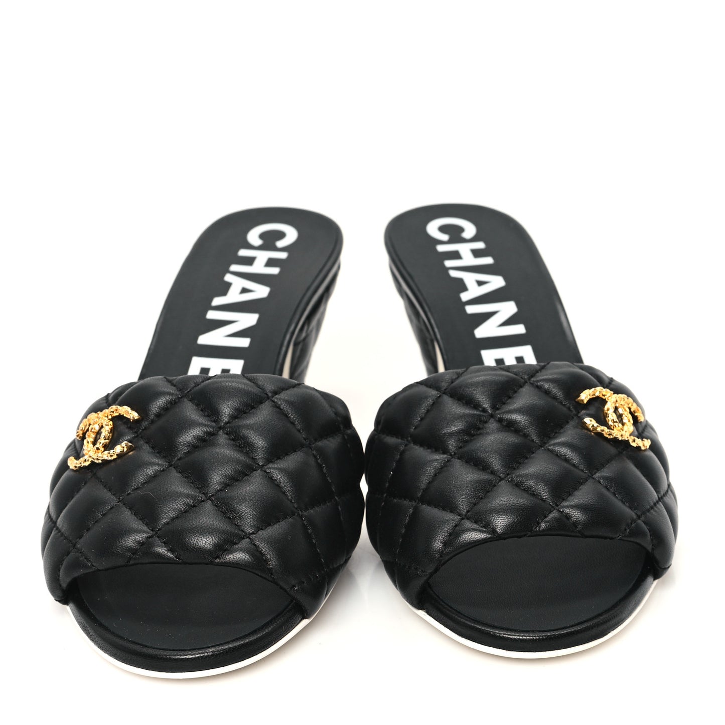 Lambskin Quilted Textured CC Mules 37 Black