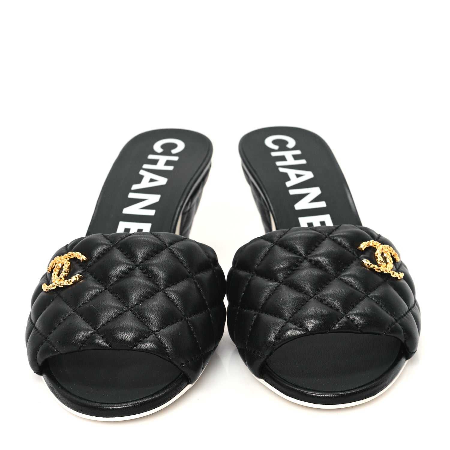 Chanel Lambskin Quilted Textured CC Mules 37 Black 3 of 10