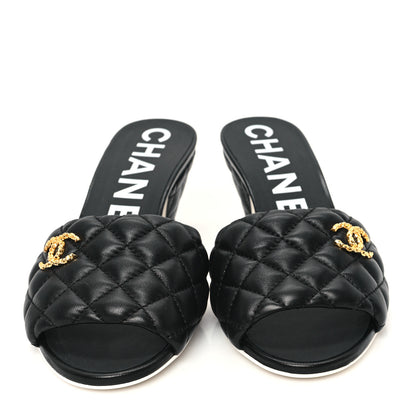 Chanel Lambskin Quilted Textured CC Mules 37 Black 3 of 10
