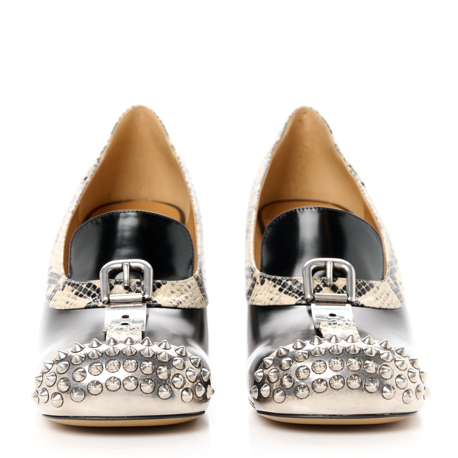 Gucci Spice Lux Snakeskin Print Spiked Pumps 40 Beige Avana Black 2 of 9