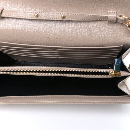 Saint Laurent Grain De Poudre Mixed Matelasse Triquilt Monogram Chain Wallet Dark Beige 9 of 11
