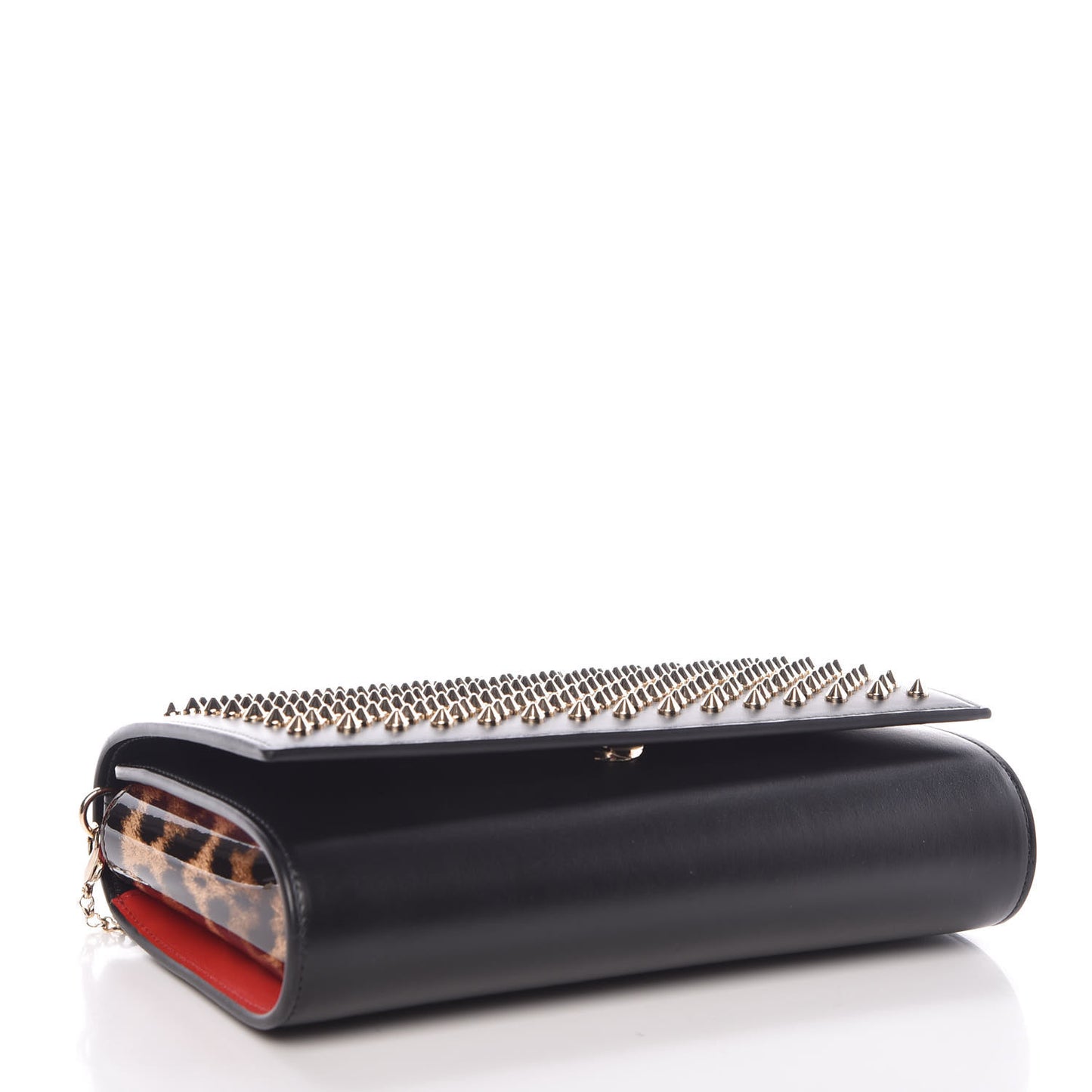 Calfskin Patent Leopard Spikes Paloma Clutch Black