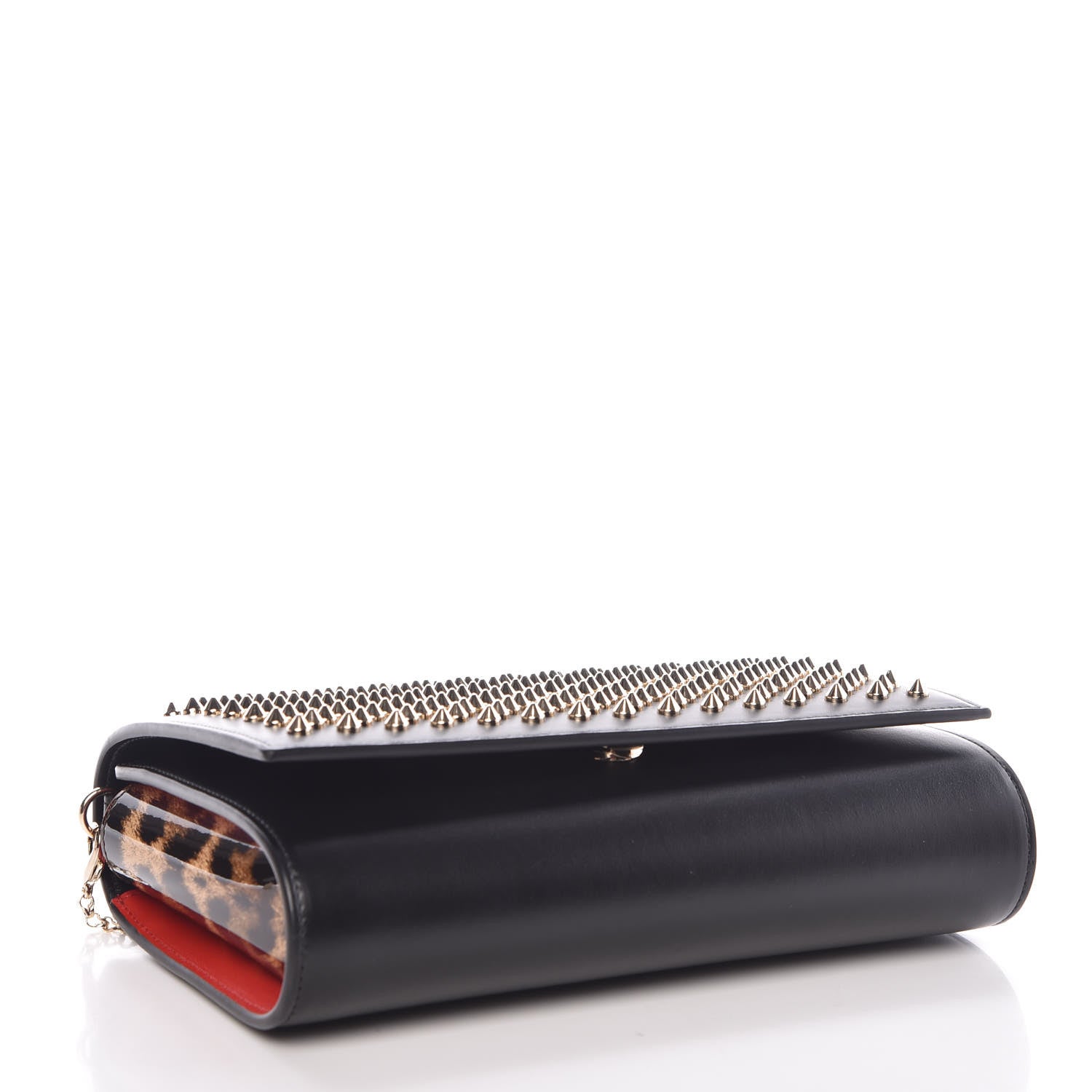 Christian Louboutin Calfskin Patent Leopard Spikes Paloma Clutch Black 4 of 10