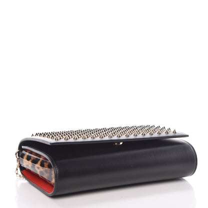 Christian Louboutin Calfskin Patent Leopard Spikes Paloma Clutch Black 4 of 10