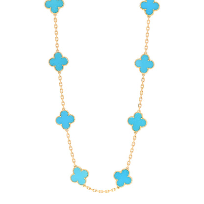 Van Cleef & Arpels 18K Yellow Gold Turquoise 20 Motifs Vintage Alhambra Necklace 1 of 7