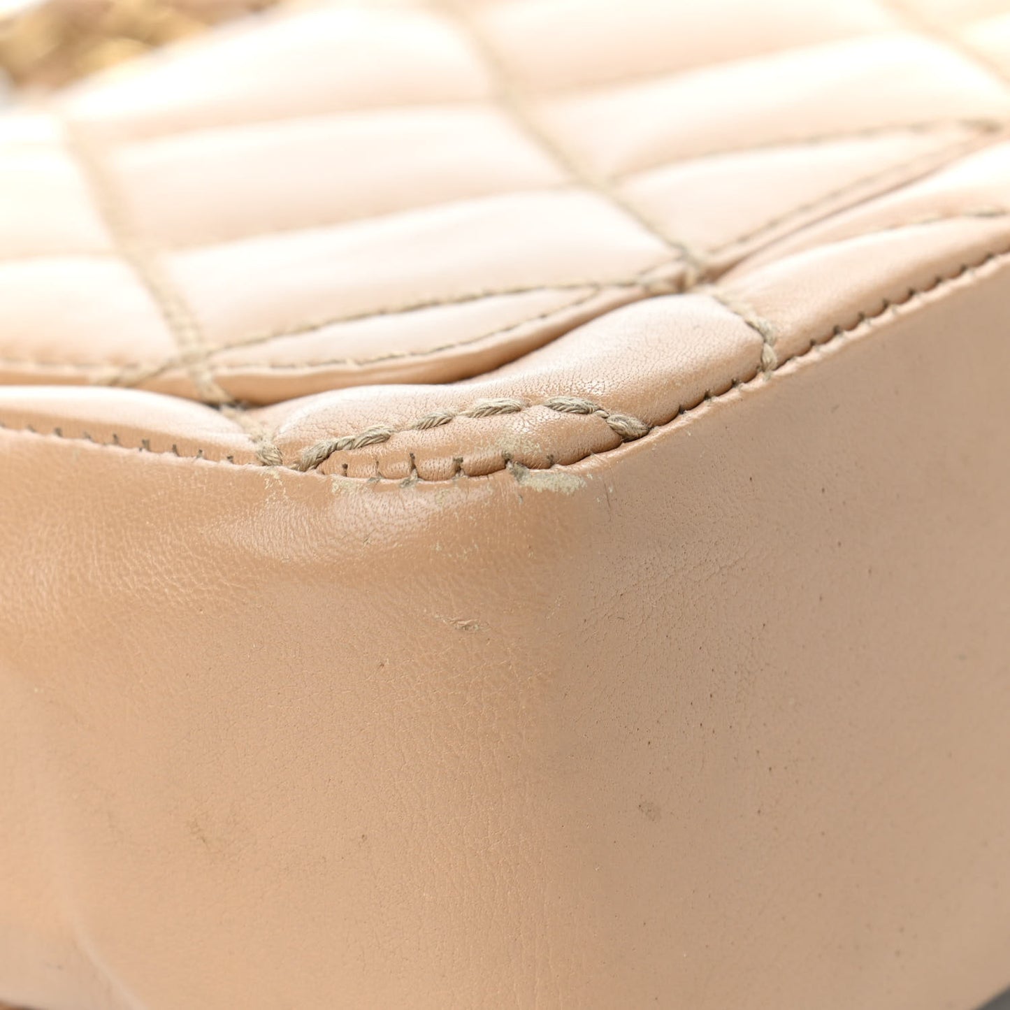 Calfskin Quilted Medium Wild Stitch Flap Beige