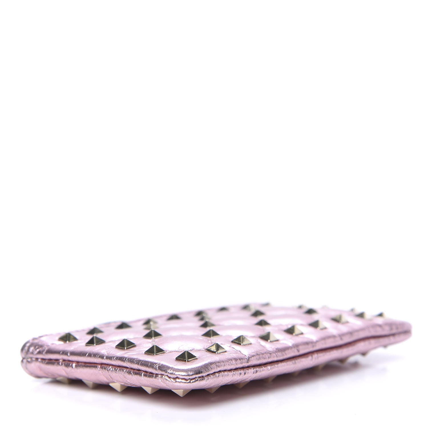 Valentino Garavani Metallic Wrinkled Lambskin Rockstud Spike Zip Coin Purse Lipstick 4 of 6