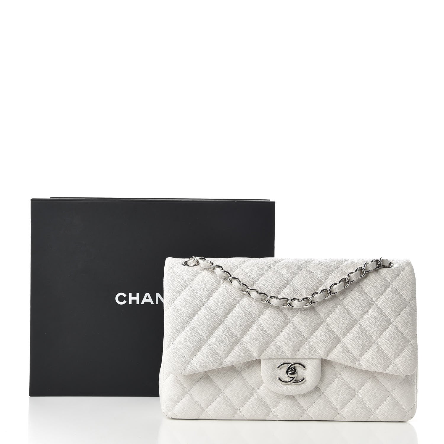 Chanel Caviar Quilted Jumbo Double Flap White 10 of 10