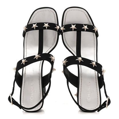 Chanel Grosgrain Pearl Stars Sandals 40 Black 2 of 10