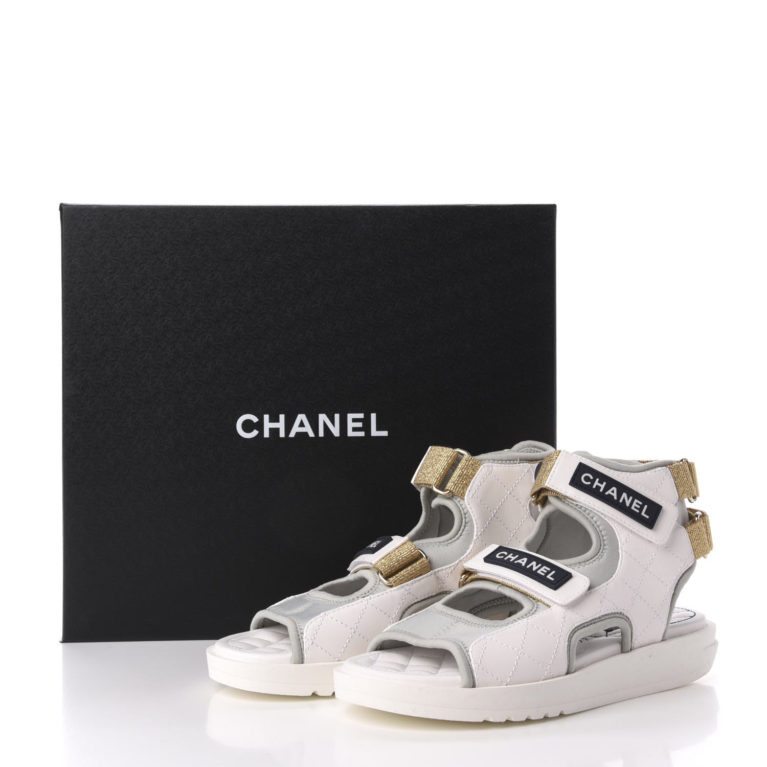 Chanel Goatskin Fabric Gladiator Sandals 36 White Light Grey Navy Blue 9 of 9