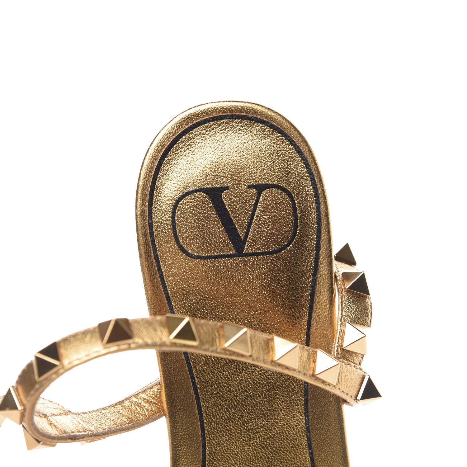 Valentino Garavani Metallic Nappa Rockstud Flair Ankle Wrap Flat Sandals 36 Deep Gold 6 of 7
