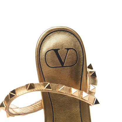 Valentino Garavani Metallic Nappa Rockstud Flair Ankle Wrap Flat Sandals 36 Deep Gold 6 of 7
