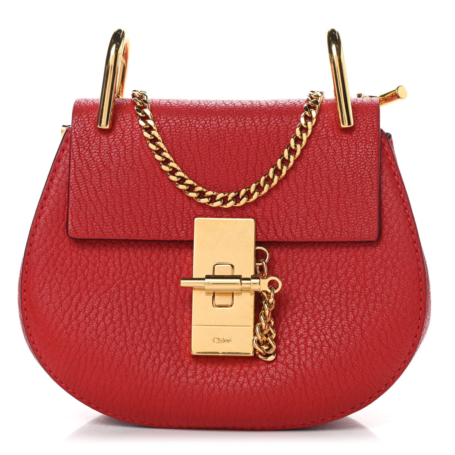 Chloe Grained Lambskin Mini Drew Shoulder Bag Plaid Red 1 of 9