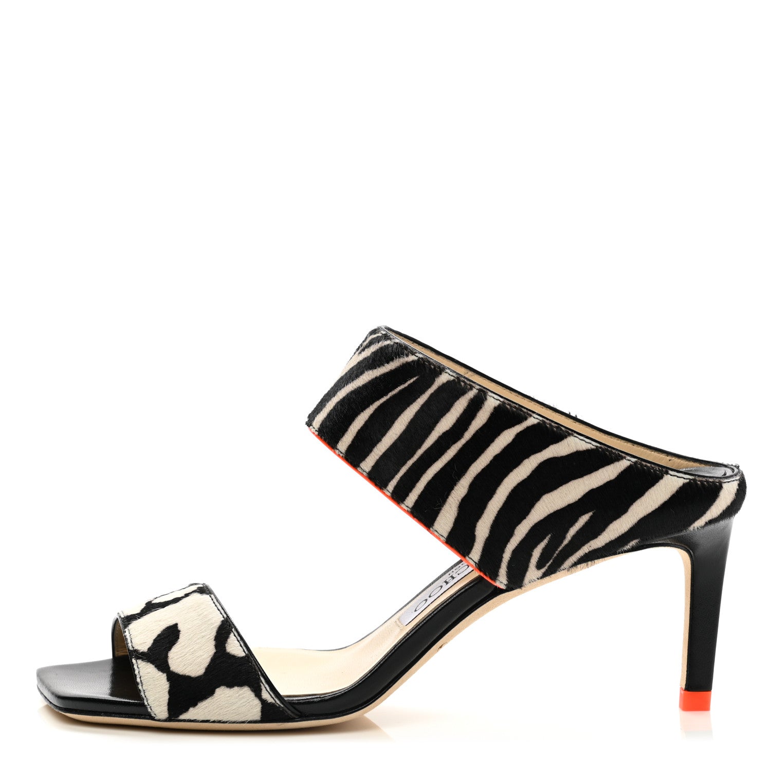 Jimmy Choo Pony Hair Animal Print Hira 65 Sandals 35 Black White Neon Orange 1 of 11