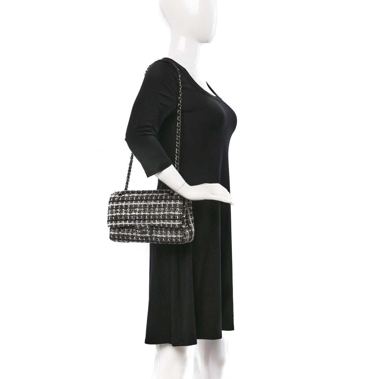 Chanel Tweed Quilted Medium Double Flap Black 2 of 9
