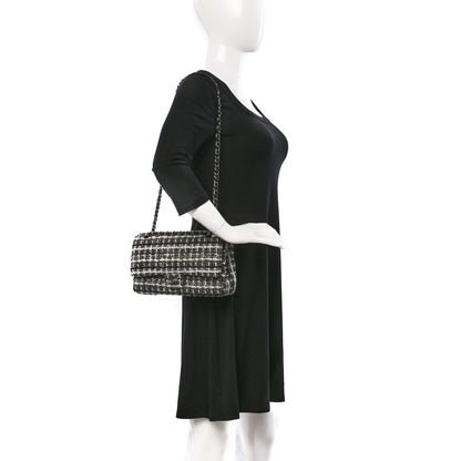 Chanel Tweed Quilted Medium Double Flap Black 2 of 9