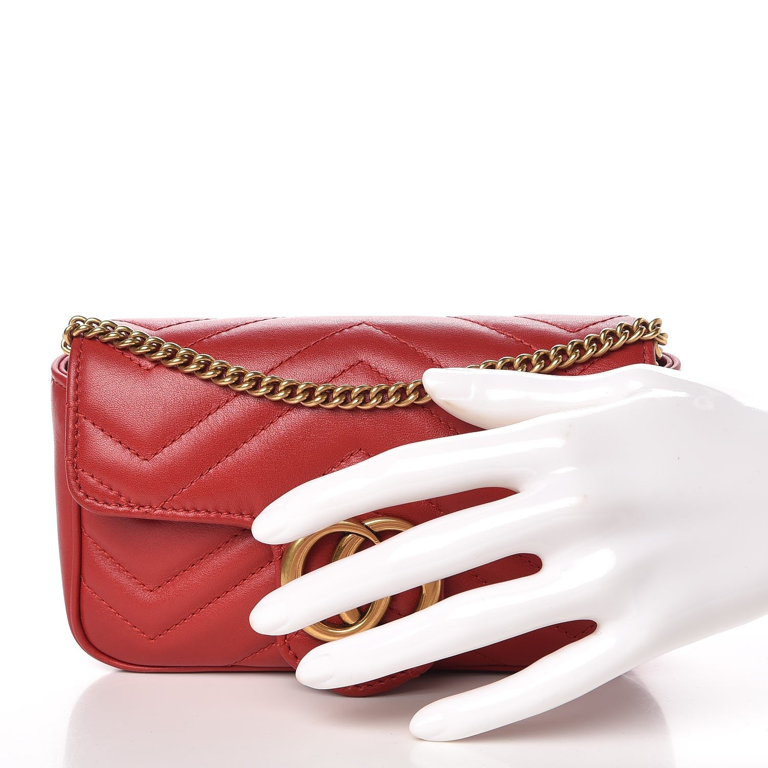 Gucci Calfskin Matelasse Super Mini GG Marmont Shoulder Bag Hibiscus Red 4 of 10