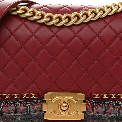 Chanel Tweed Lambskin Quilted Medium Braided Jacket Boy Flap Dark Red Grey 7 of 11
