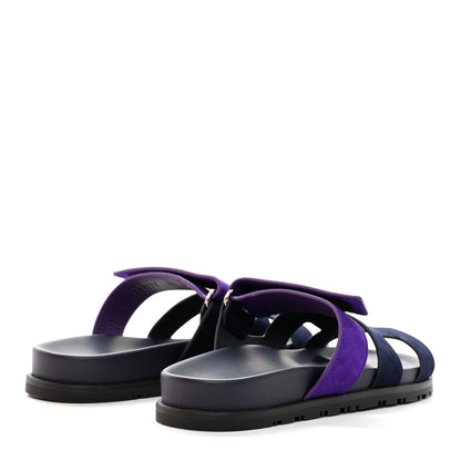 Hermes Suede Goatskin Womens Chypre Sandals 37 Marine Violet Majorette 4 of 9