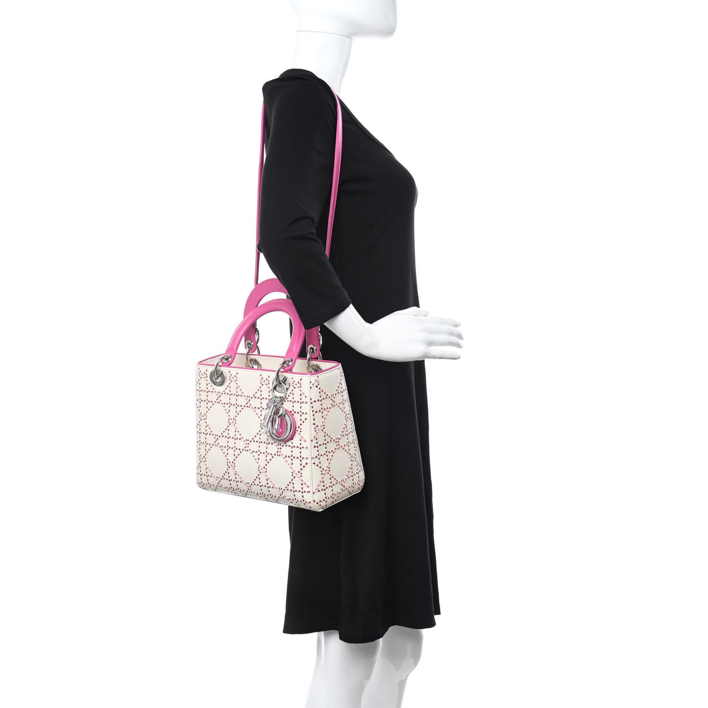 Lambskin Stitched Cannage Medium Lady Dior Pink White