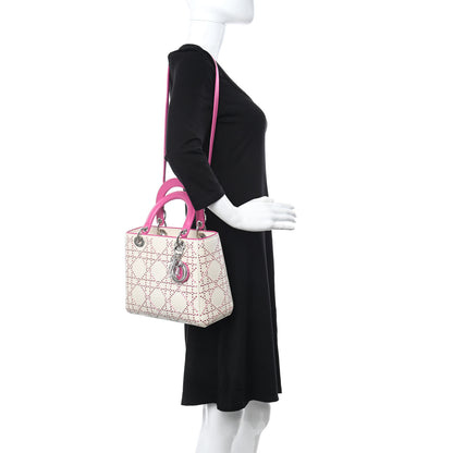 Christian Dior Lambskin Stitched Cannage Medium Lady Dior Pink White 2 of 12