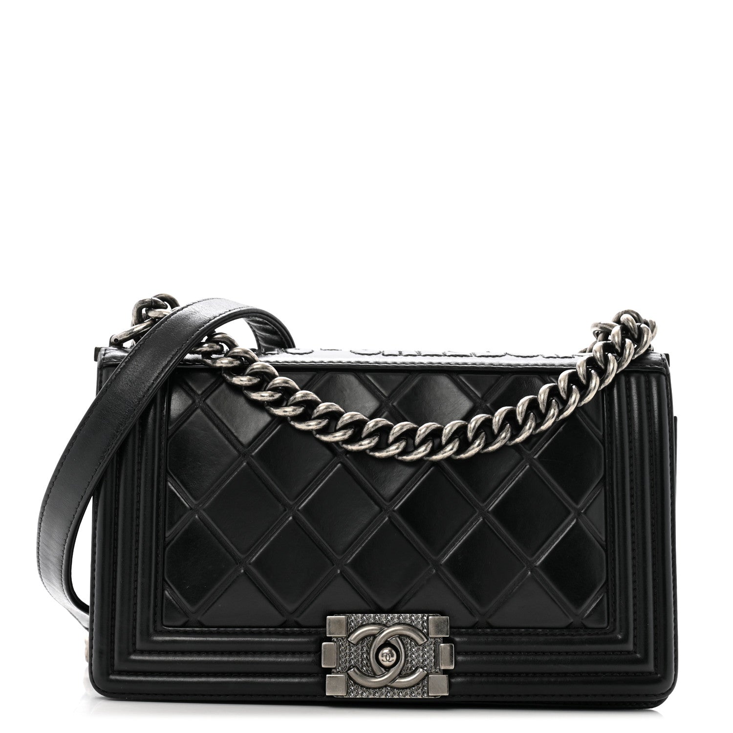 Chanel Calfskin Embossed Medium Paris Salzburg Boy Flap Black 1 of 11