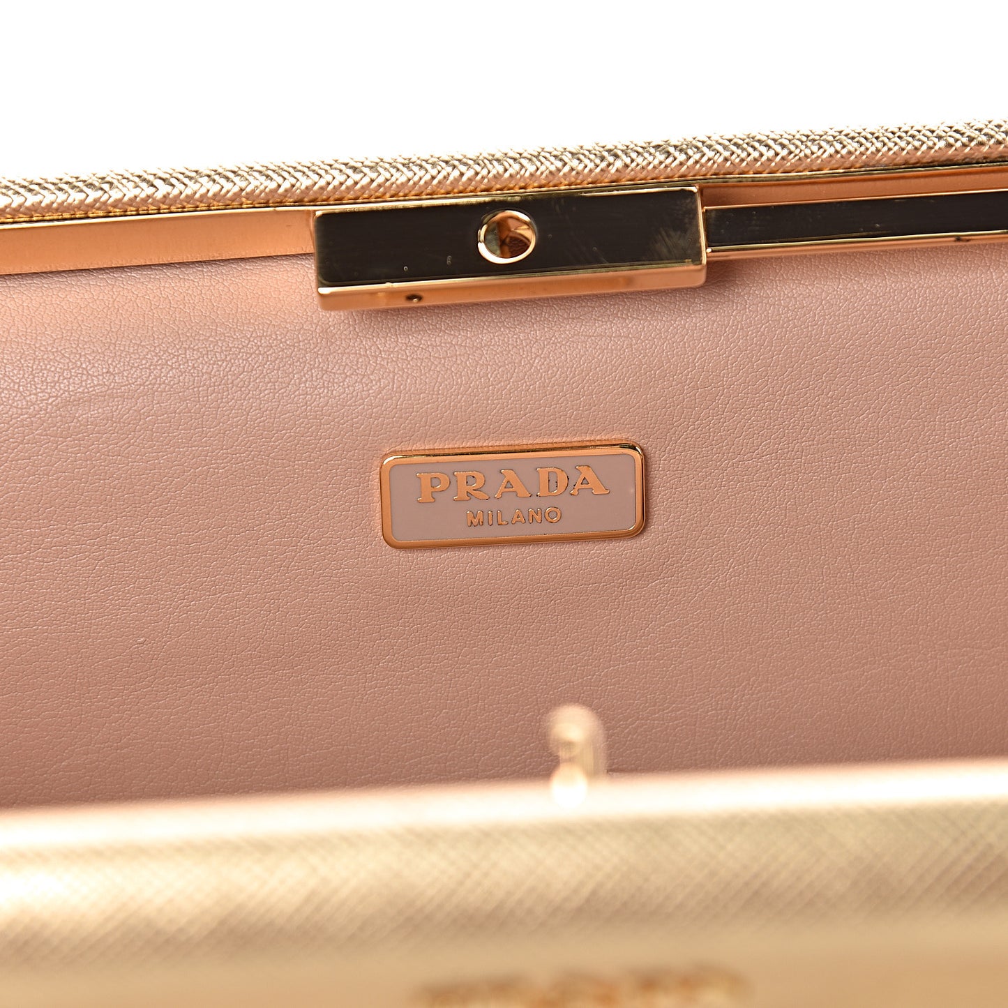 Metallic Saffiano Lux East West Frame Clutch Platino