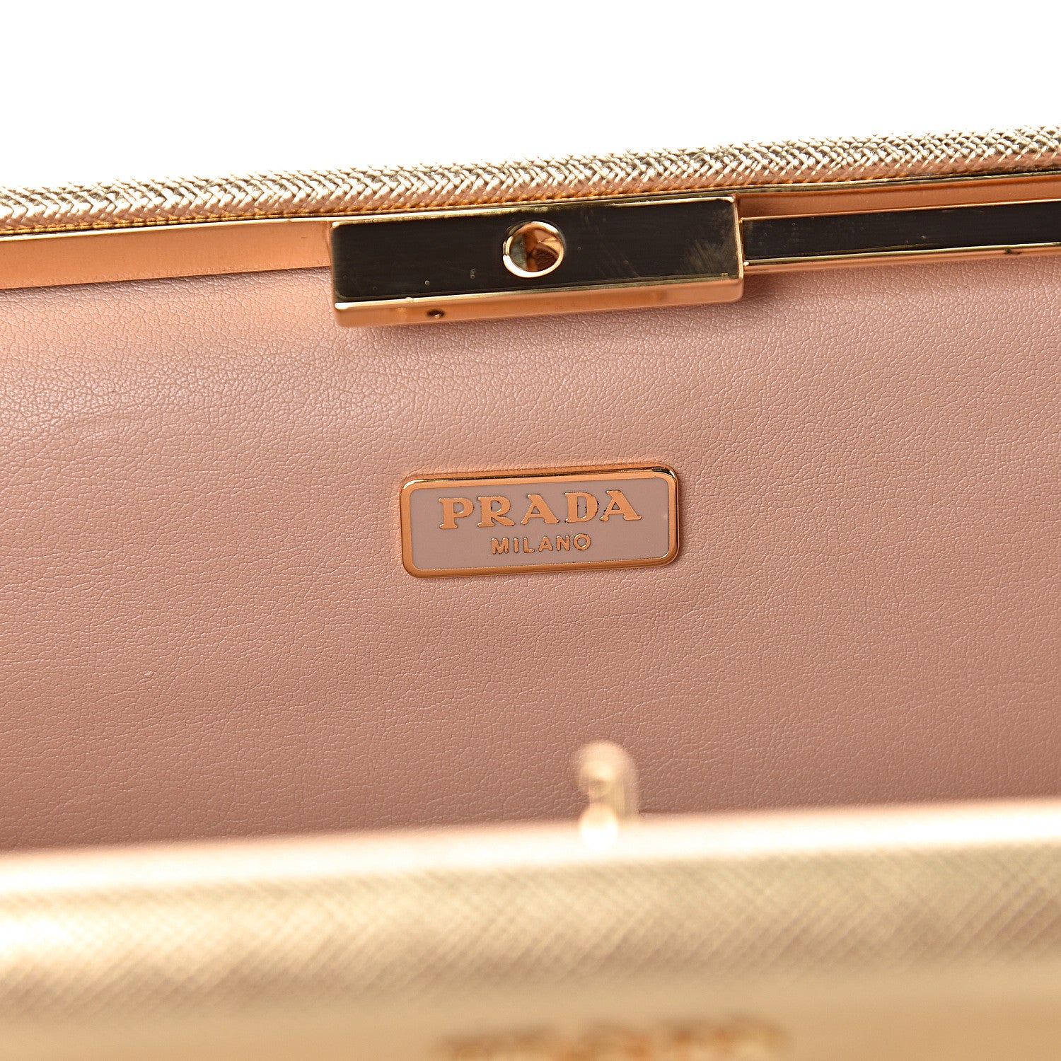 Prada Metallic Saffiano Lux East West Frame Clutch Platino 6 of 9