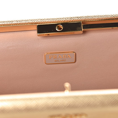 Prada Metallic Saffiano Lux East West Frame Clutch Platino 6 of 9