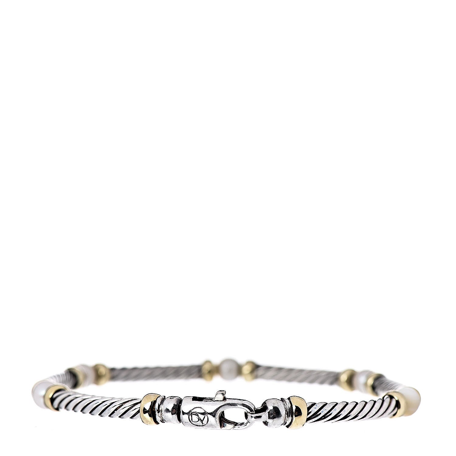 David Yurman Sterling Silver 18K Yellow Gold Pearl Metro Cable Bracelet 3 of 4