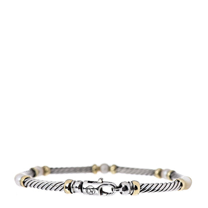 David Yurman Sterling Silver 18K Yellow Gold Pearl Metro Cable Bracelet 3 of 4