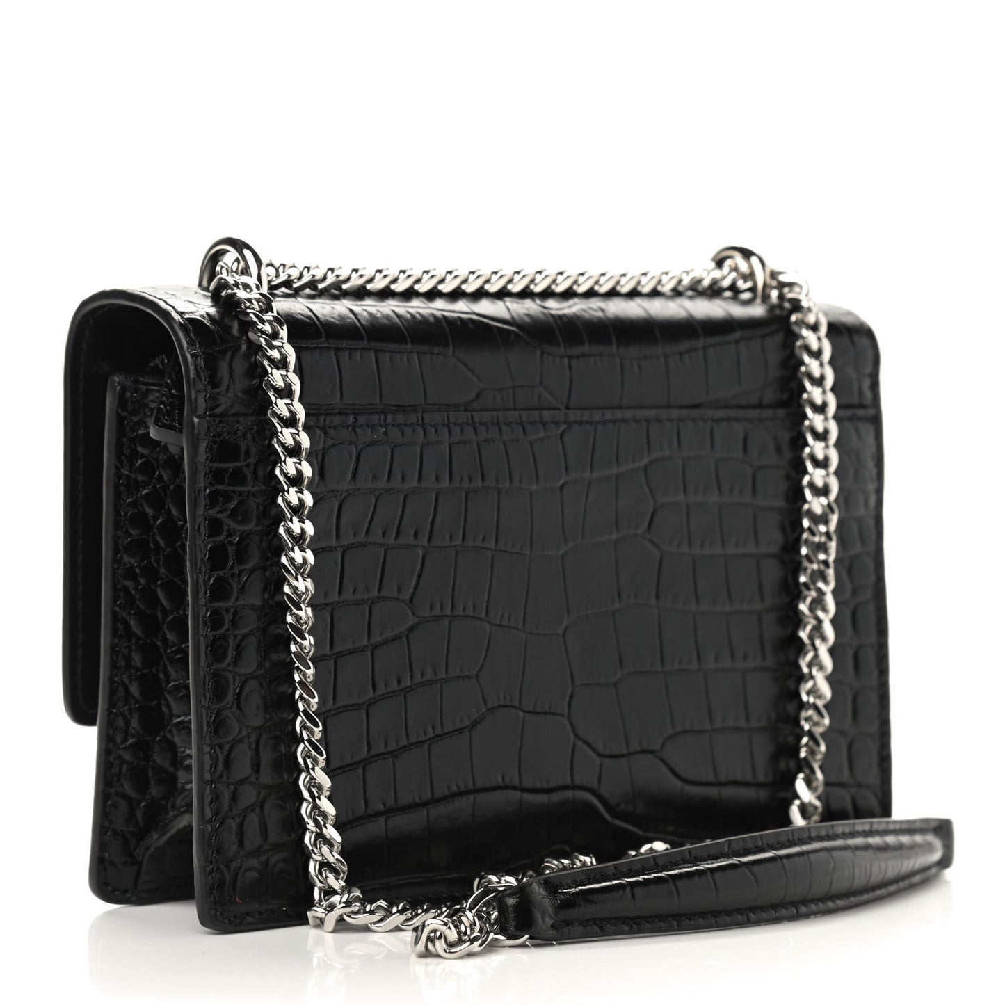 Calfskin Crocodile Embossed Monogram Sunset Chain Wallet Black