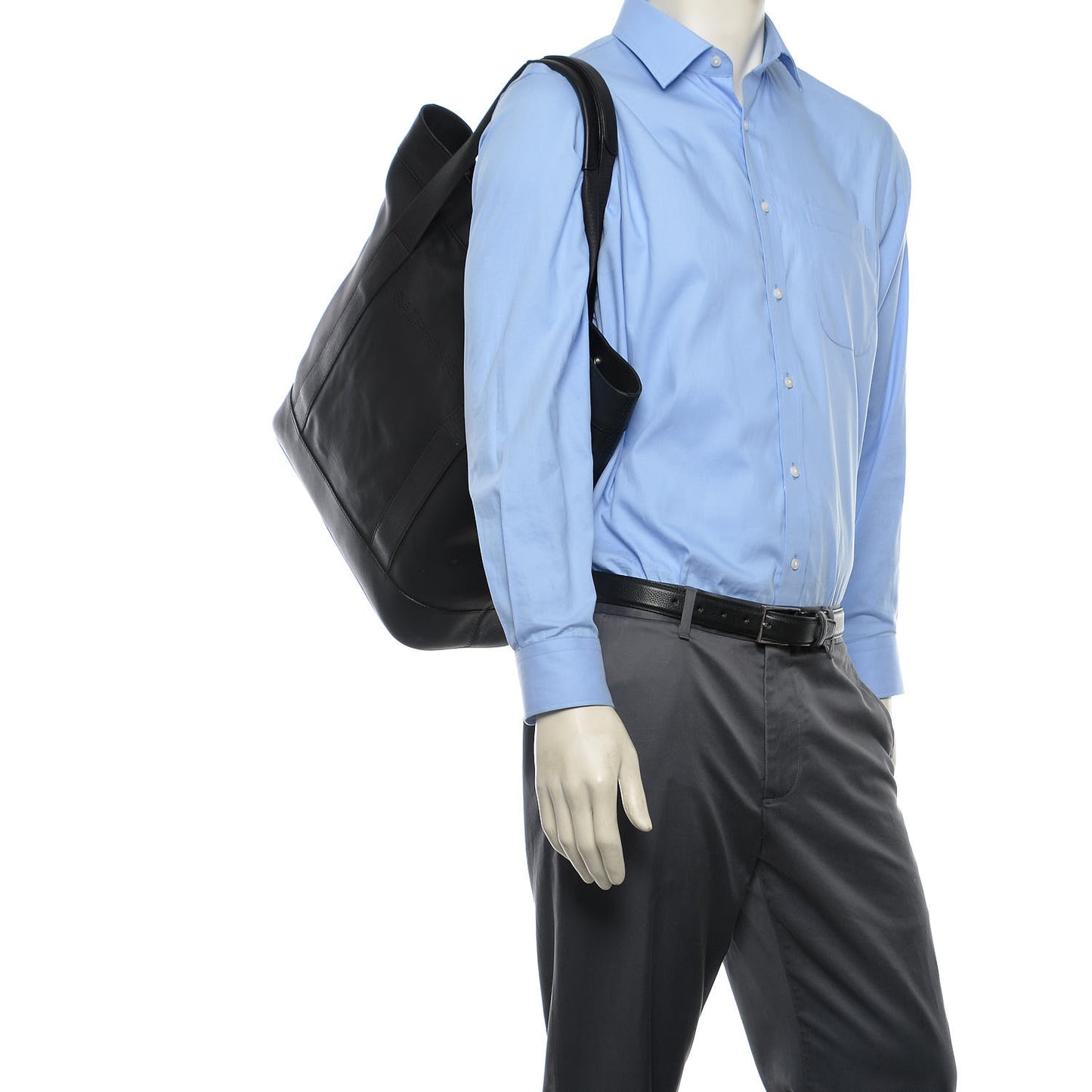 Lambskin Mens Perforated Canvas Navy Tote Black