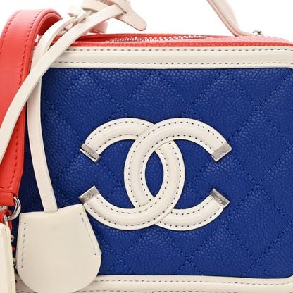 Chanel Caviar Quilted Small CC Filigree Vanity Case Blue White Red 8 of 10