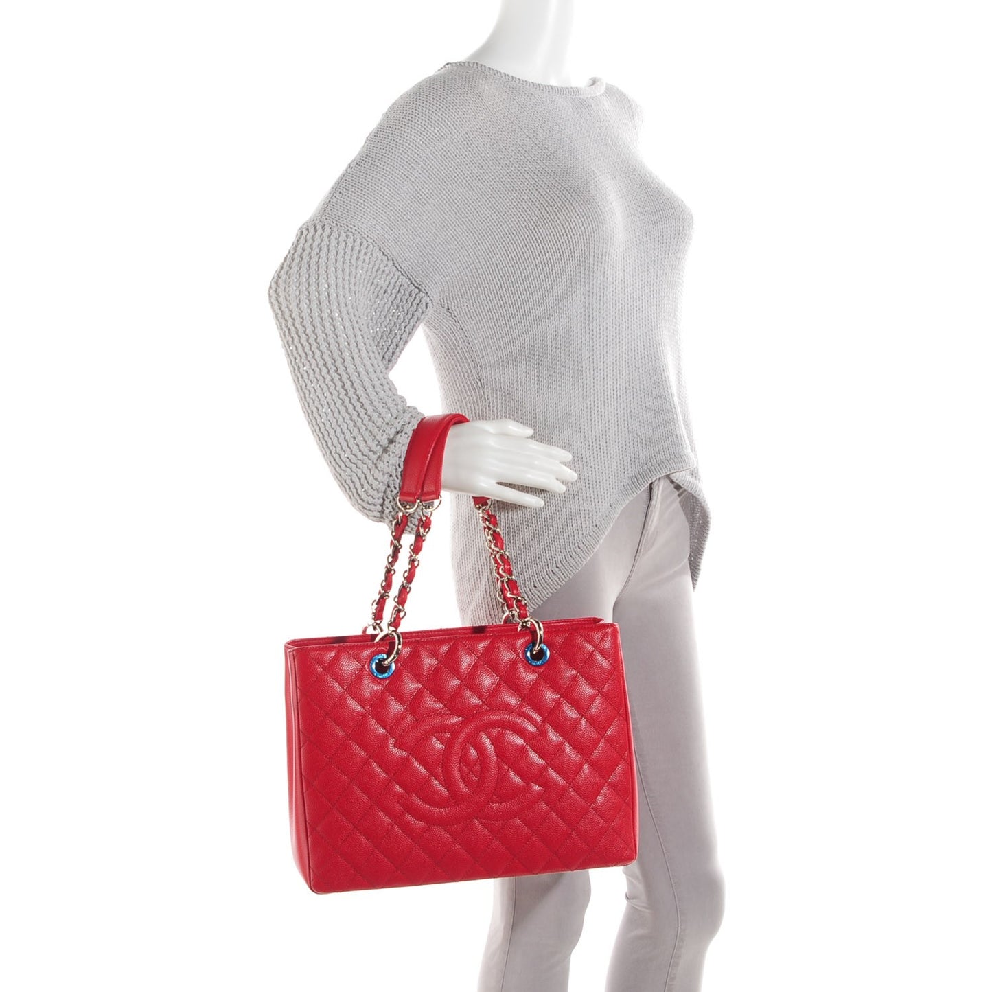 Caviar Quilted Grand Shopping Tote GST Red
