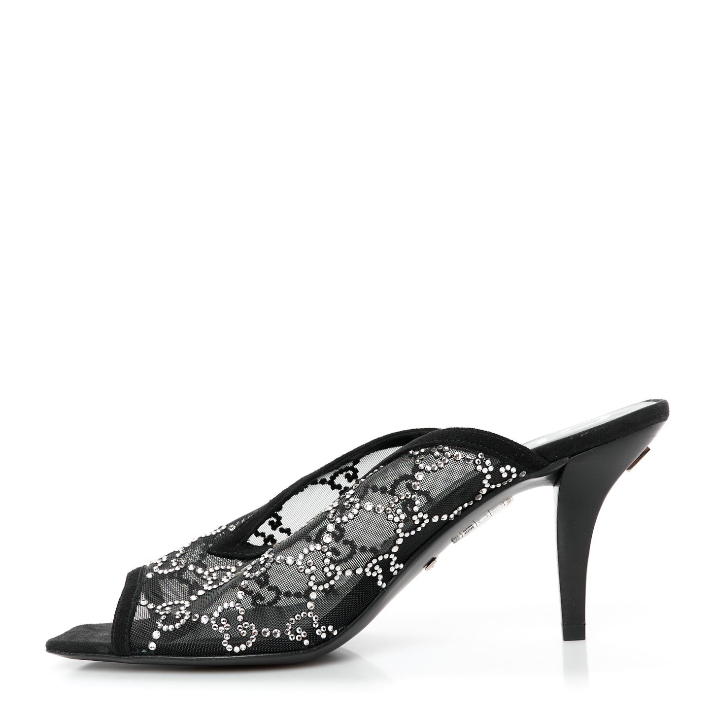 Tela Retino Kid Scamosciato Crystal GG Monogram Square G 95mm Slide Sandals 37 Black