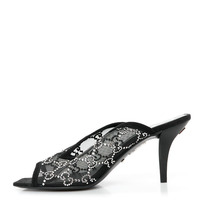 Gucci Tela Retino Kid Scamosciato Crystal GG Monogram Square G 95mm Slide Sandals 37 Black 1 of 9