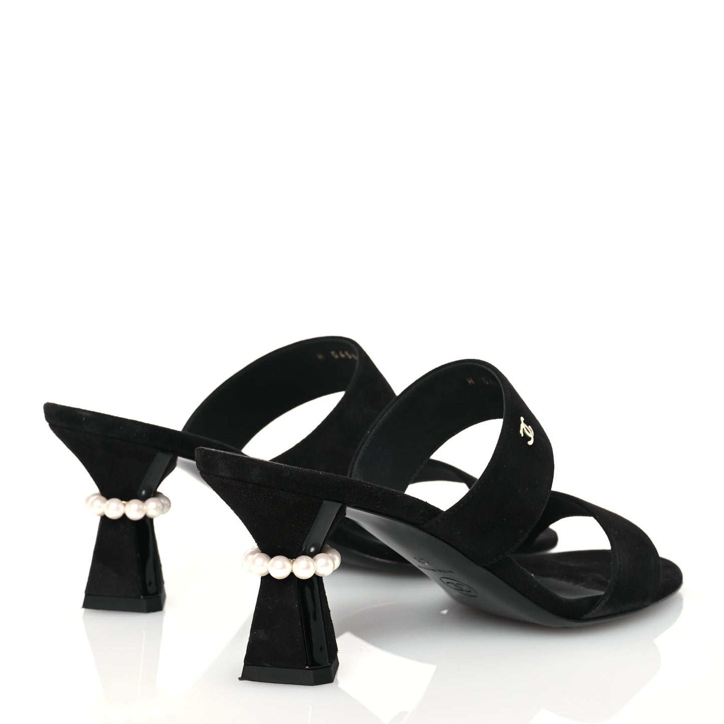 Suede Kidskin Pearl Sandals 38 Black