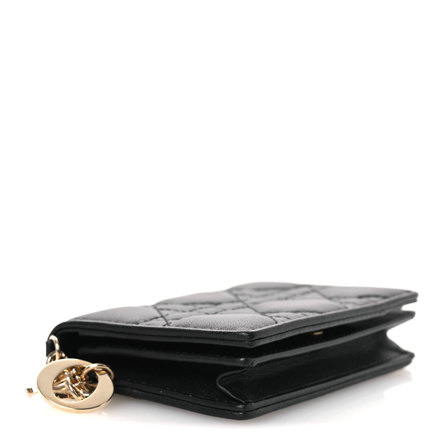 Lambskin Cannage Small Lady Dior Flap Card Holder Black
