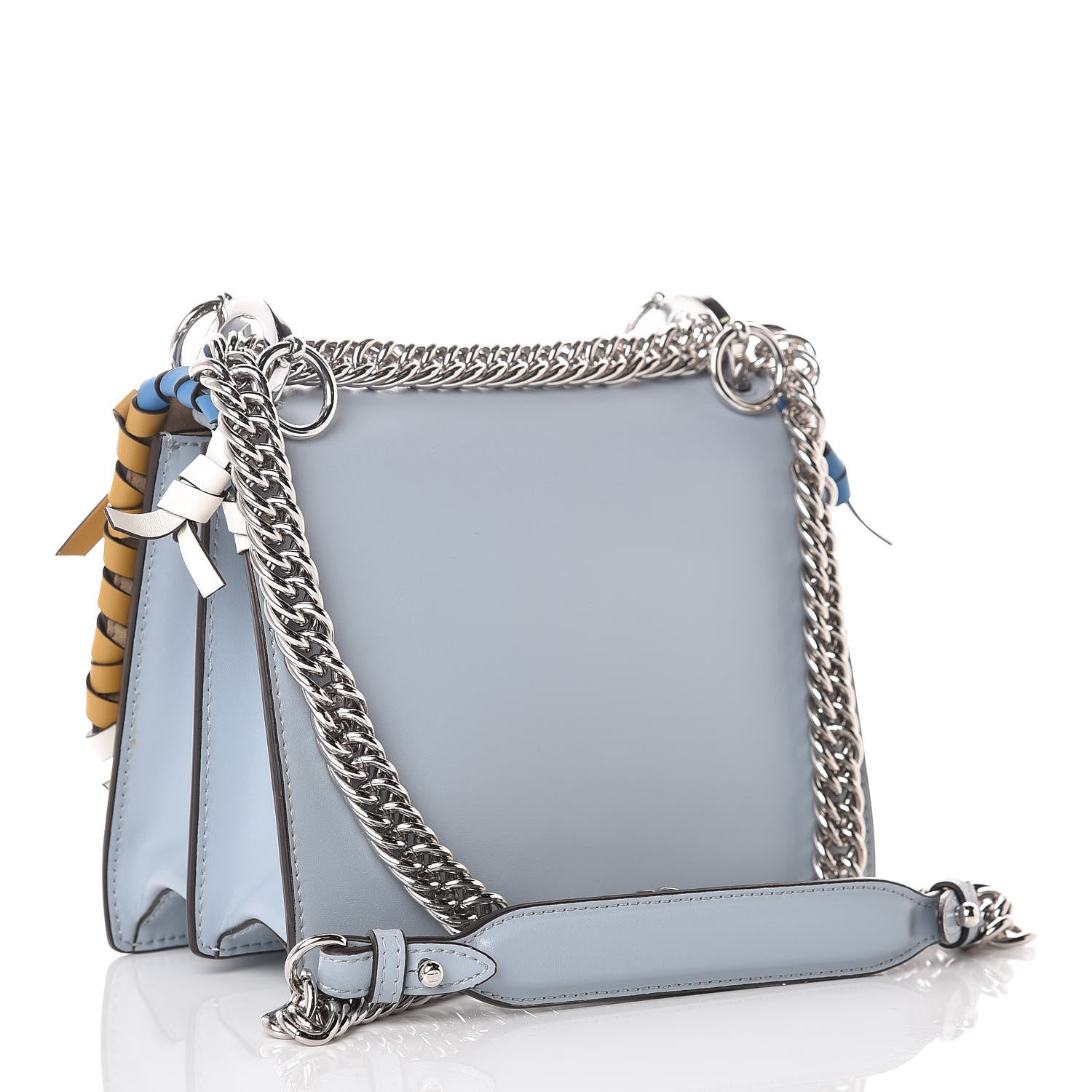 Fendi Vitello Liberty Whipstitch Bow Small Kan I Shoulder Bag Azzurro Polvere Multicolor 3 of 10