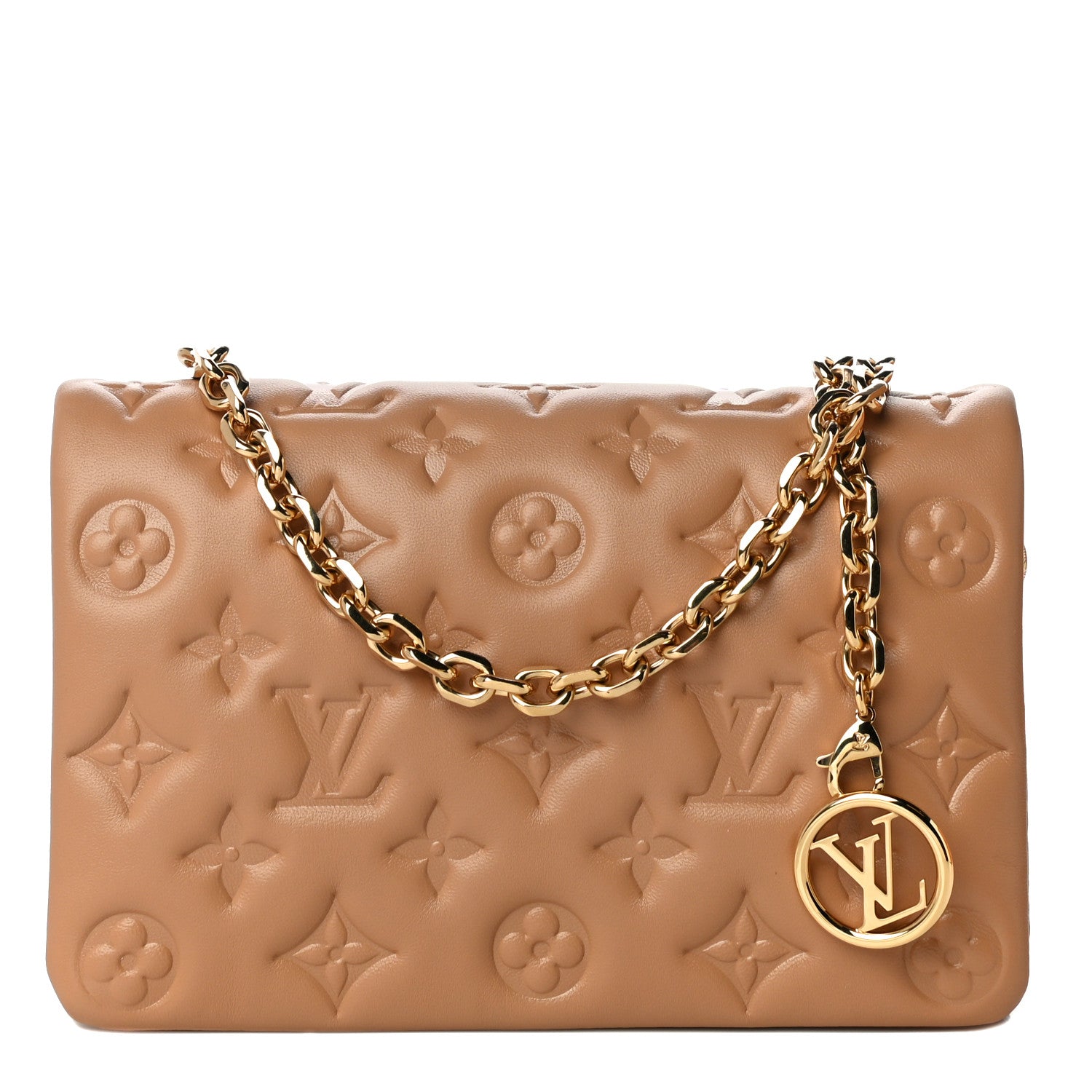 Louis Vuitton Lambskin Embossed Monogram Pochette Coussin Camel 1 of 12