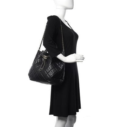 Chanel Lambskin Quilted CC Dweller Drawstring Tote Black 2 of 11