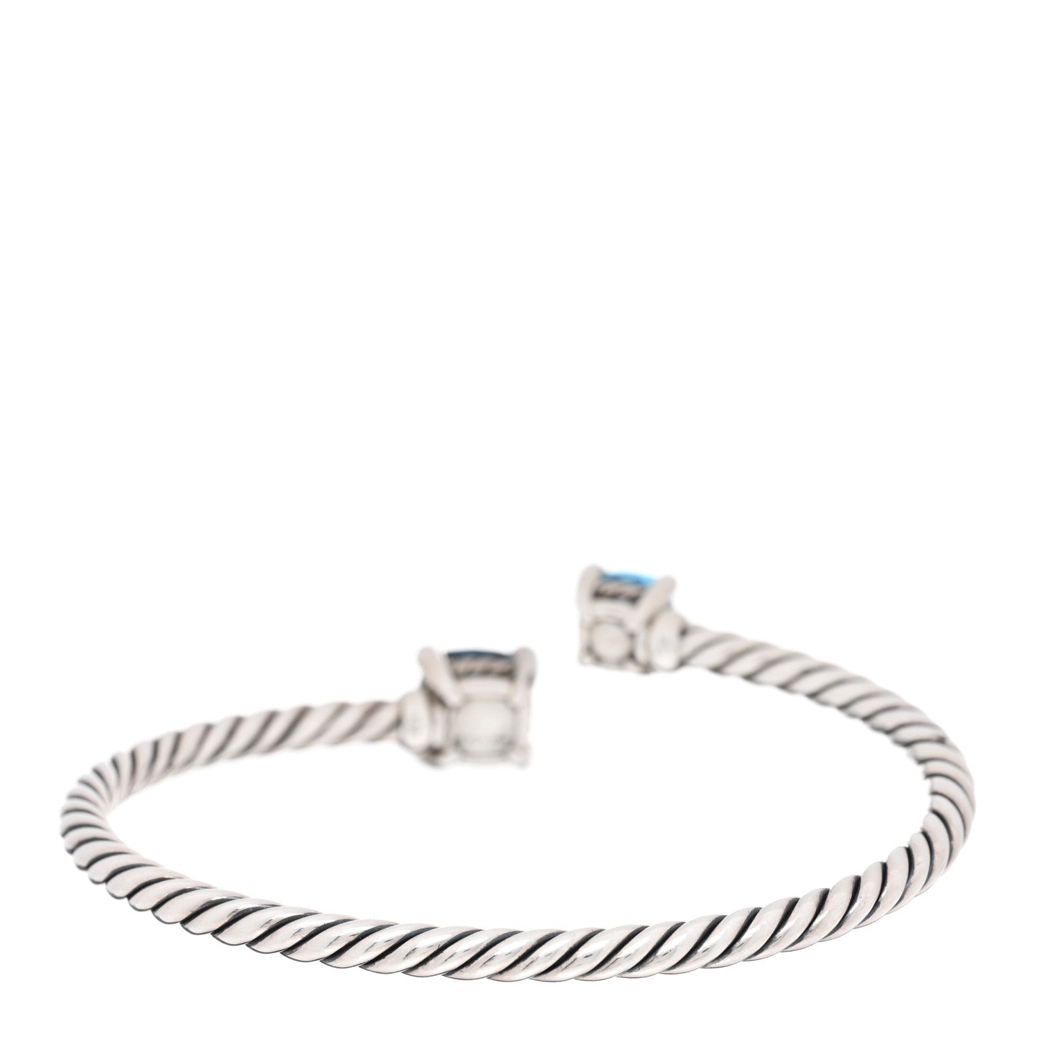 David Yurman Sterling Silver Blue Topaz Hampton Blue Topaz Diamond 4mm Chatelaine Bypass Bracelet 2 of 3